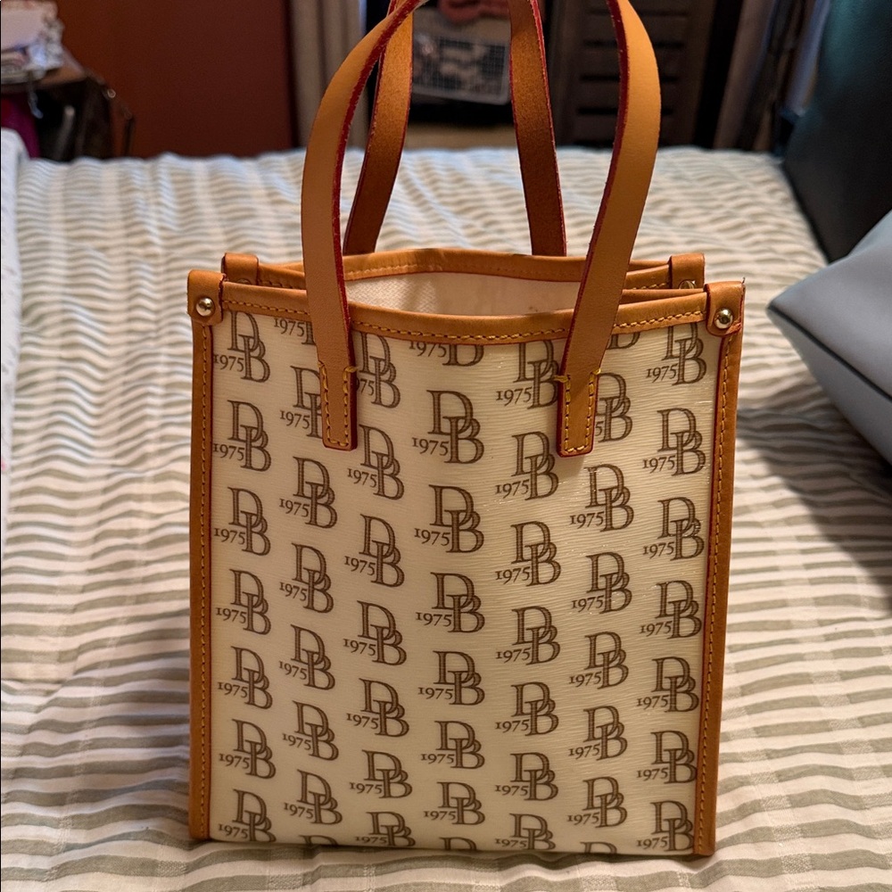 Dooney & Bourke Cream and Tan Monogram Shopper Tote